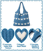 KSAIBINID Crochet Bag, Stylish Tote Bag for Women, Beach Bag for Daily Use and Travel, Blue Woven Openwork Design, Perfect for College Girls and Fashion Enthusiasts