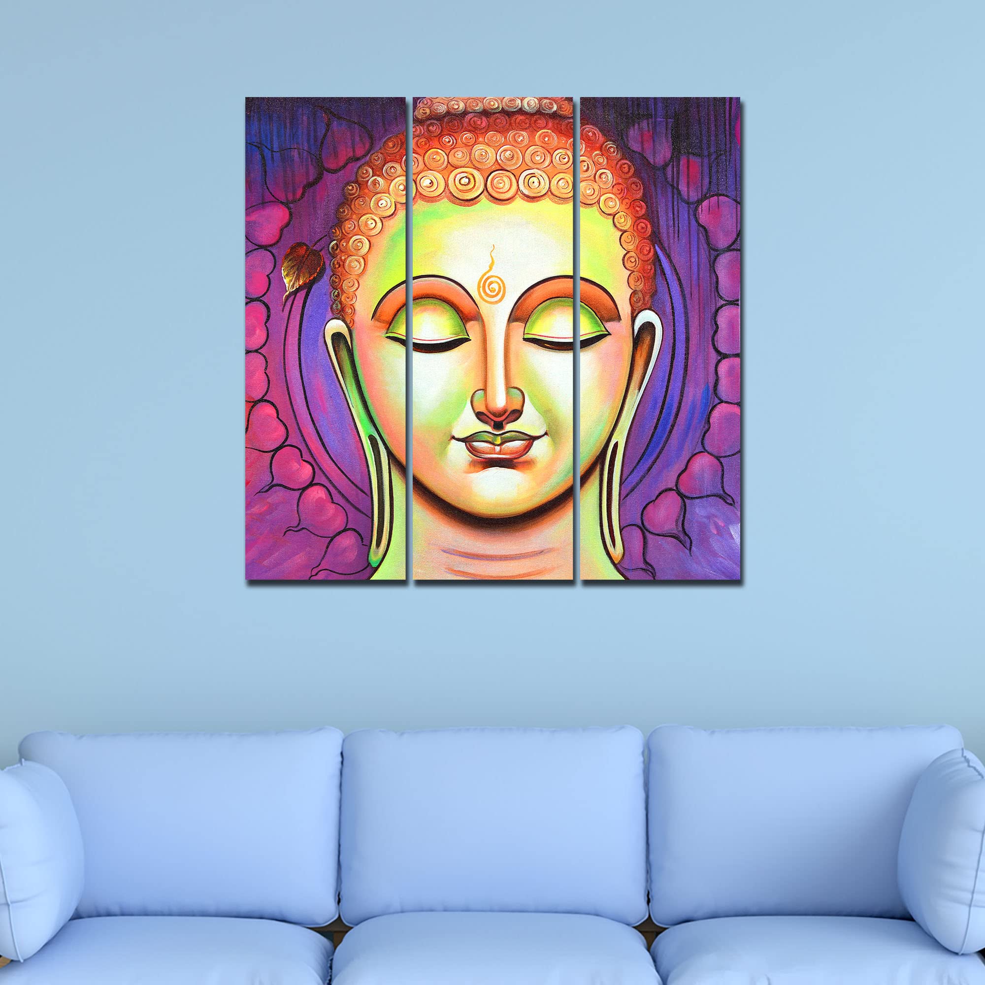 VIBECRAFTS Buddha Meditating 3 Pieces Canvas Wall Painting Fitted With Wooden Frame For Home | Office | Living Room | Gifts (PTVC3Pcs1_9594)