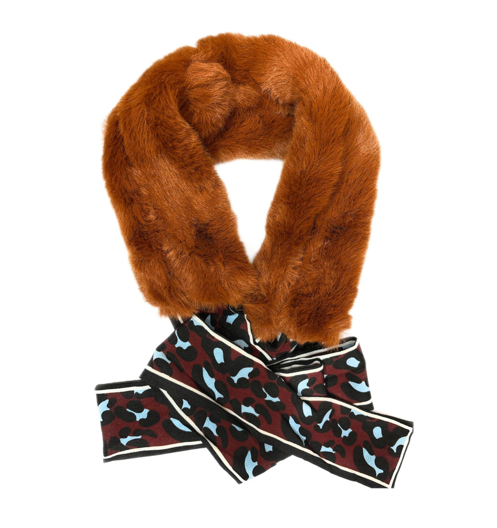 THE DDS STORE Winter Women Faux Fur Collar Leopard Print Scarves Plush Wrap Korea Bow Tie Neck Warmer Formal Party Shawl (Coffee)