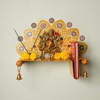 goodys Metal Pooja Mandir Shelf with Wall Sticker & 2 Pooja Bells for Mandir | Heavy Duty Wall Mounted Temple for Home & Office | Mandala Art Wall Decor | Haldi Yelllow |Beachwood Diwali Pooja Shelf