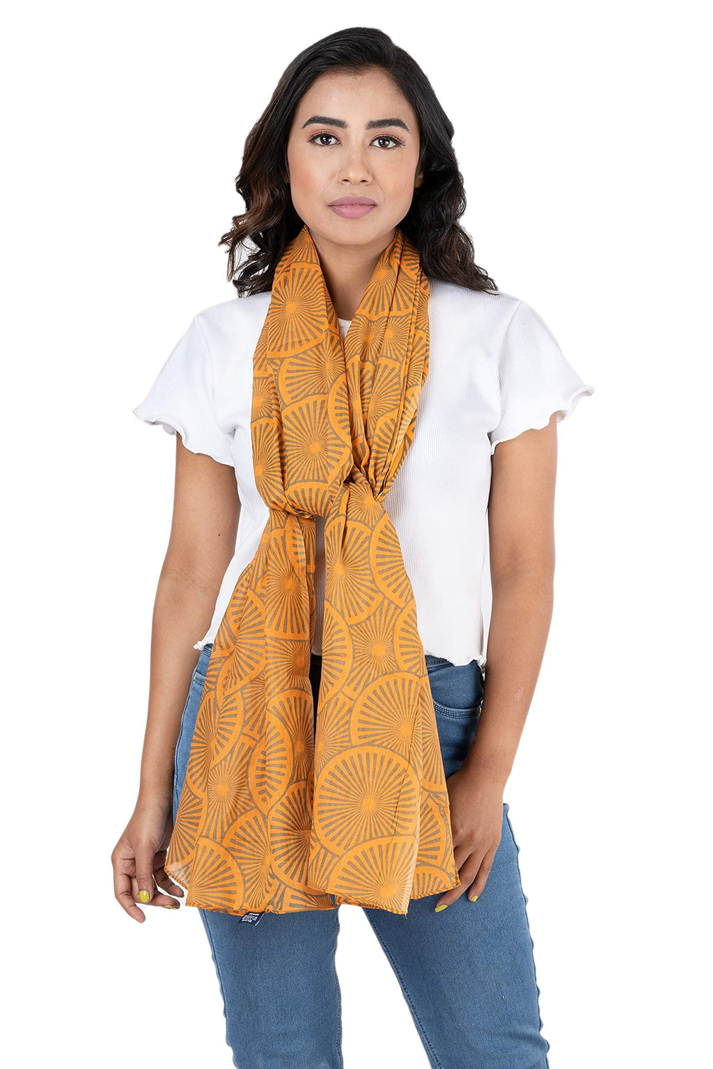 AQVA Printed Cotton Scarf for Women Stylish (Ansh orange) | Head and Face Cover Scarf for Girls with 100% Cotton | Soft & Lightweight Scarves/Stoles for all Weather (72 x 43 in)