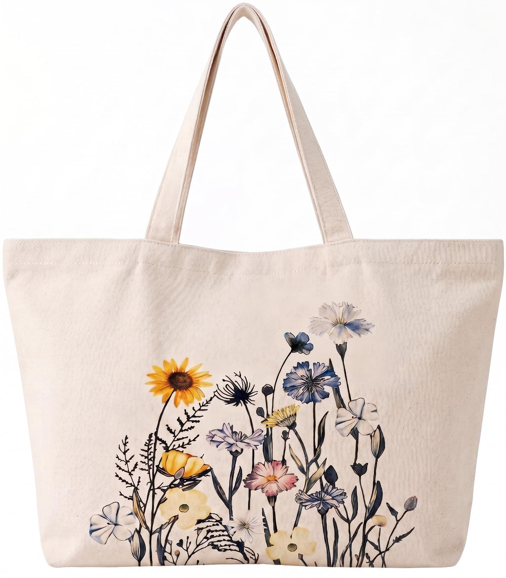 Velmora Learge Canvas Tote Bag for women with Zipper, Tote Bag for College, Office & Grocery Shopping | Cotton Tote Handbag with Inner Pocket,