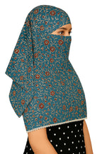 DEEPNYRA - LIVING STYLE Scarf Face Full Covering With Mask Head Hair Wrap Sun Protection For Women Cotton Printed Square All Season Wear (BLUE BAIL)