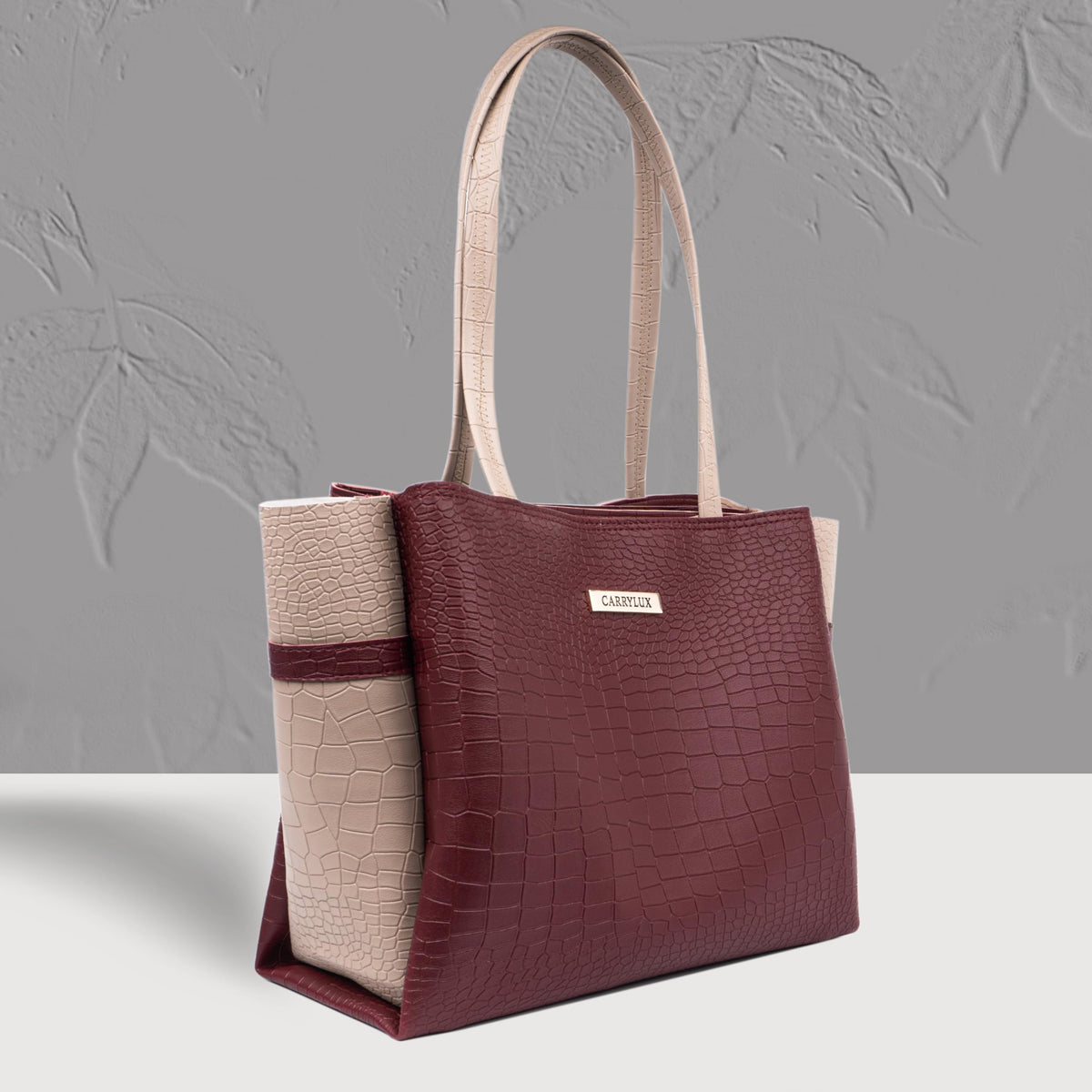 Carrylux Dual Tone Large Capacity Croco Pattern Tote Handbags Purses Shoulder Bag For Womens (Maroon)
