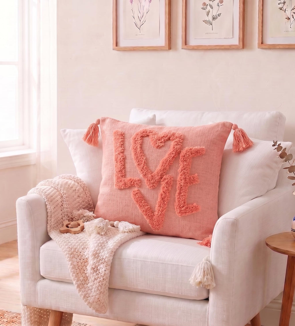 Furnistitchs Premium Decorative Throw Cushion Pillow Cover Boho Home Decor - Living Room Bedroom Couch Sofa Cushion Covers 16 inch x 16 inch (2, Peach Love)