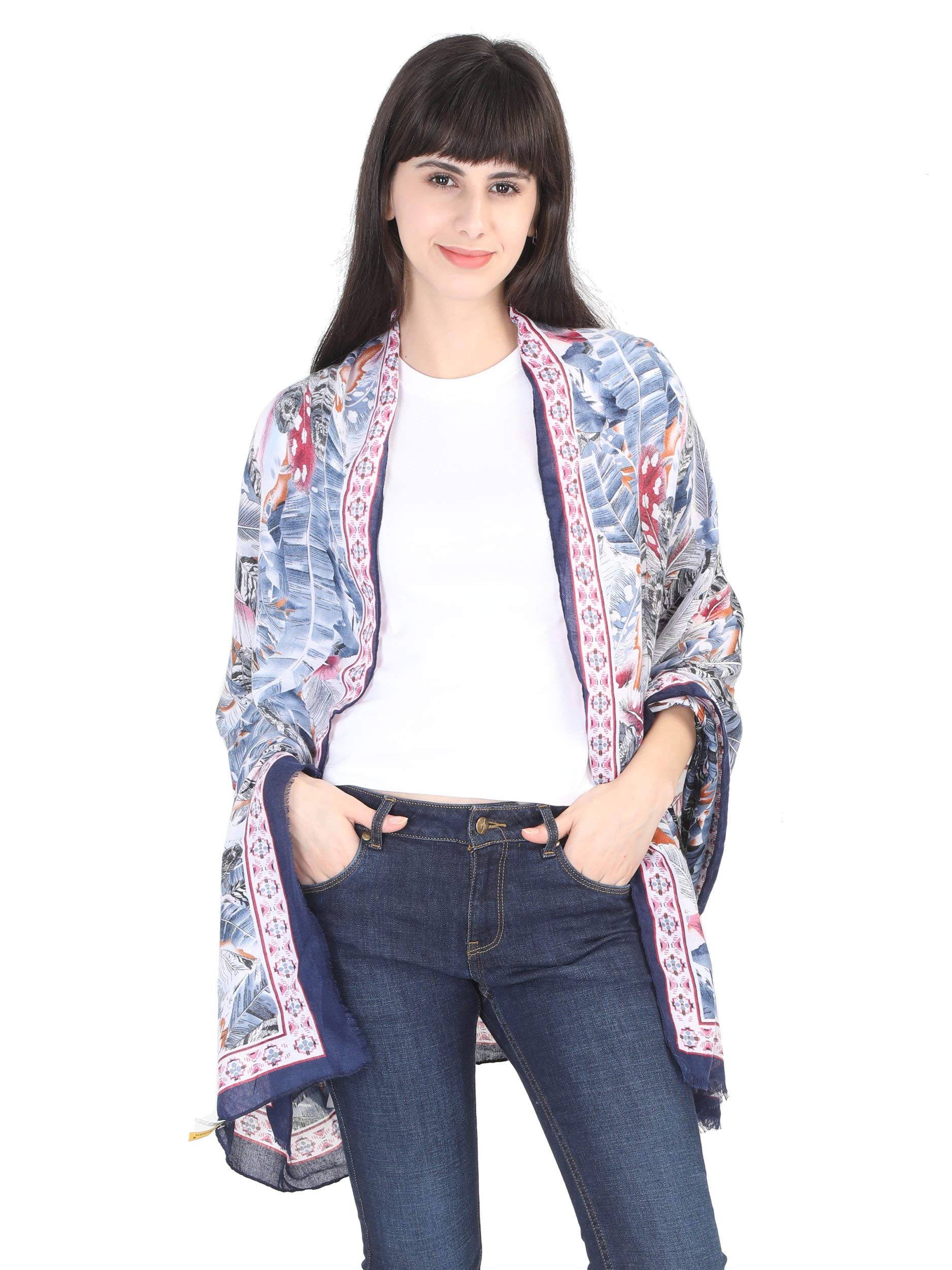 FabSeasons Women's Premium Printed Cotton Long Scarf for Summer and Winter (Size 95 x 190 cm, Navy Blue)