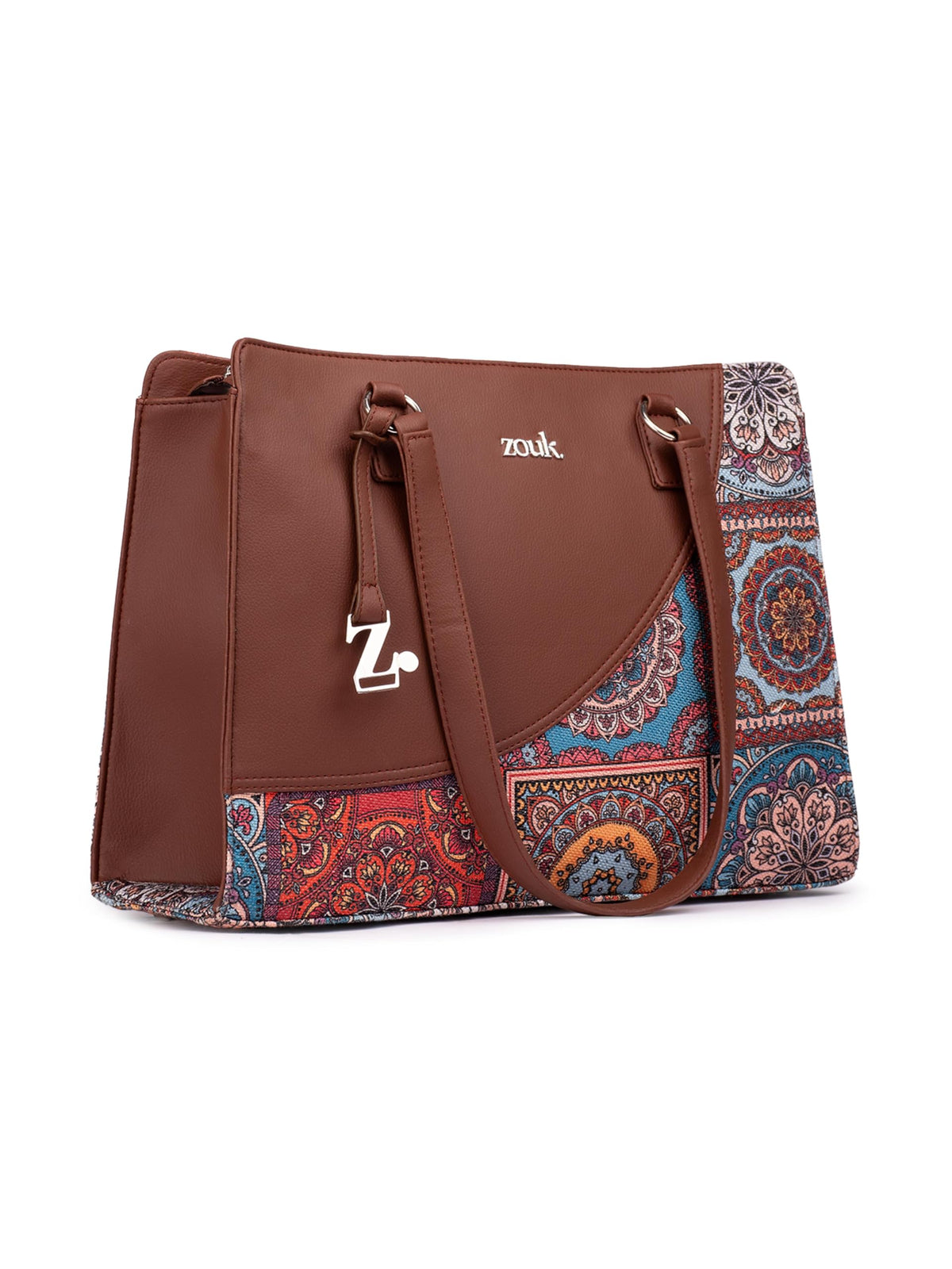 ZOUK Women's Multicolor Mandala Print Office Essential Bag | Jute | Vegan Leather Handcrafted Tote Bag With Double Handle Shoulder Strap| Multicolor