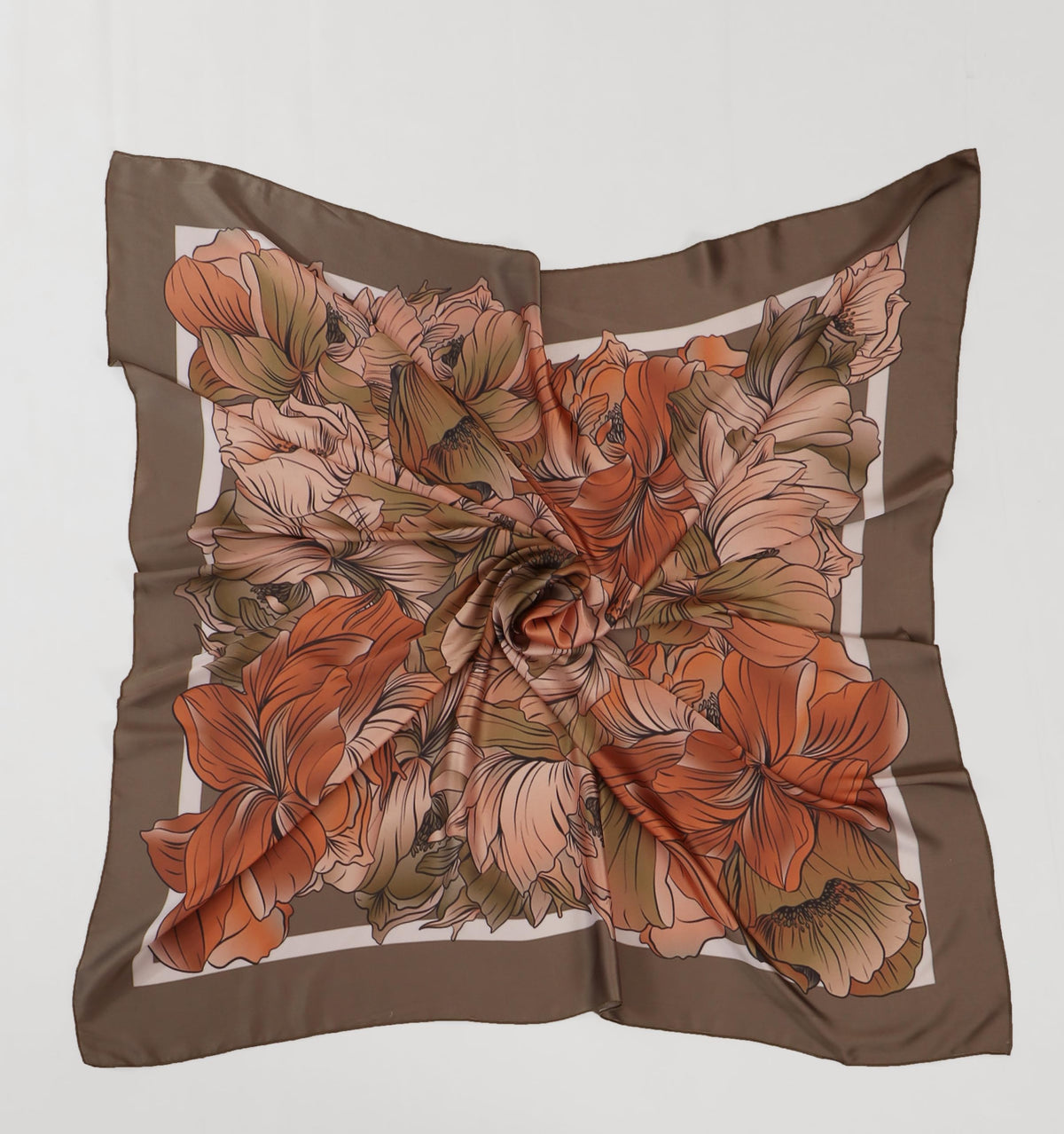 leeza store Women's Brown & Multicolour Polyester Satin Silk Square Floral Pattern Digital Printed Scarf || Dupatta || Stole || Beach Wear || Fashion Accesorries || Bandana || Head Scarf || Hair Wrap