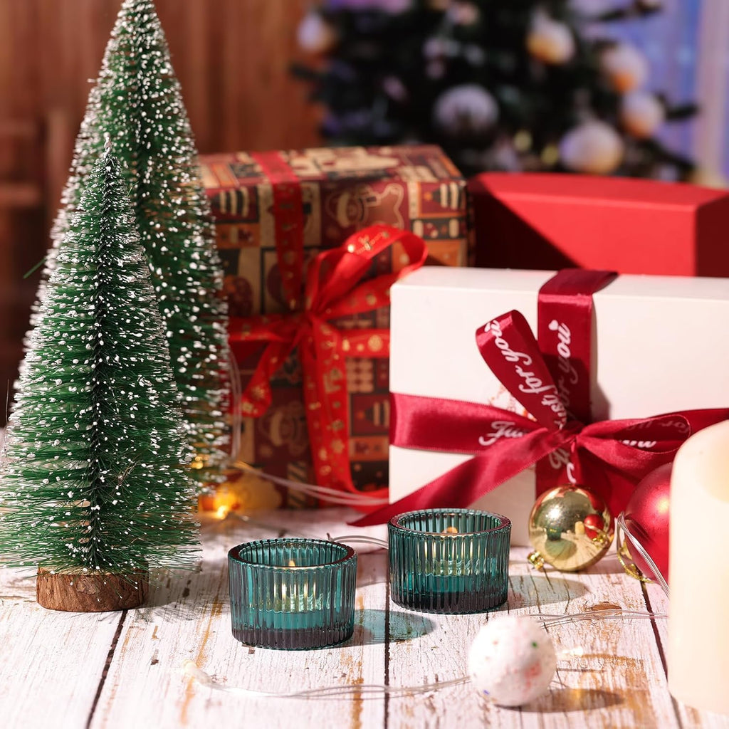 Mahganya Set of 6 Votive Glass Tealight Candle Holders - Christmas Decorations Items for Home Dcor Living Room Bedroom Dining Table (Green)