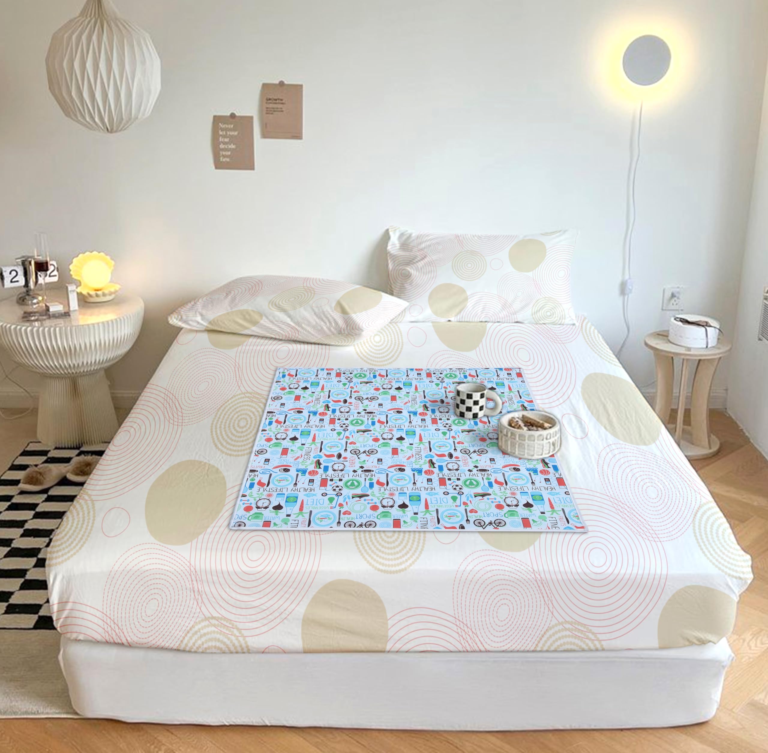 Aazeem Waterproof Bed Server | Food Mat | Bedsheet Protector | Non - Reversible in 3D Printed with Laminated Nonwoven Back | White | Kafalo
