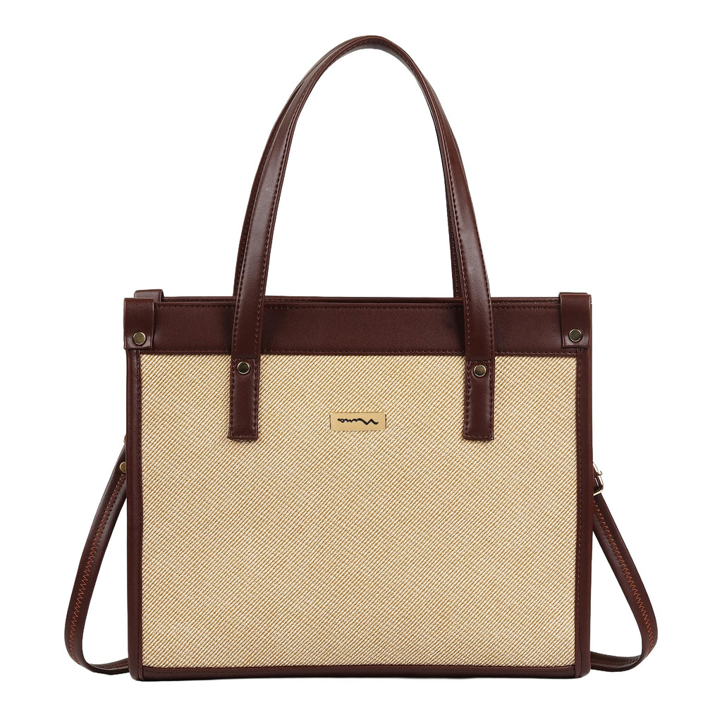 EMPOLUXE Tote Handbag for Women, Ladies Purse for Women, Stylish Office Tote Bag, Latest Women's Handbag with Bag Organiser, Shoulder Bag for Daily Use & Gift for party and travel Beige dark brown