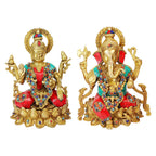 ARTVARKO Brass Ganesha Laxmi Ganesh Lakshmi Bhagwan Luxmi Idol Sitting on Lotus Big Statue for Home Office Success Entrance Décor Diwali Gift