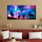 VIBECRAFTS Homcraft Deer In Forest 3 Pieces Canvas Wall Painting Fitted With Wooden Frame For Home | Office | Living Room | Gifts(PTVC3Pcs3_11518)