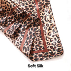 Flavizo Leopard Print Satin Square Scarf for Women, Stylish Large Silk Scarves, Lightweight Bandanas for Women, Brown Head Scarf | Fashion Neck Wrap
