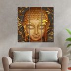 VIBECRAFTS 3 Pieces Spiritual Buddha Face Canvas Wall Painting Fitted With Wooden Frame For Home | Office | Living Room | Gifts (PTVC3Pcs1_9595)