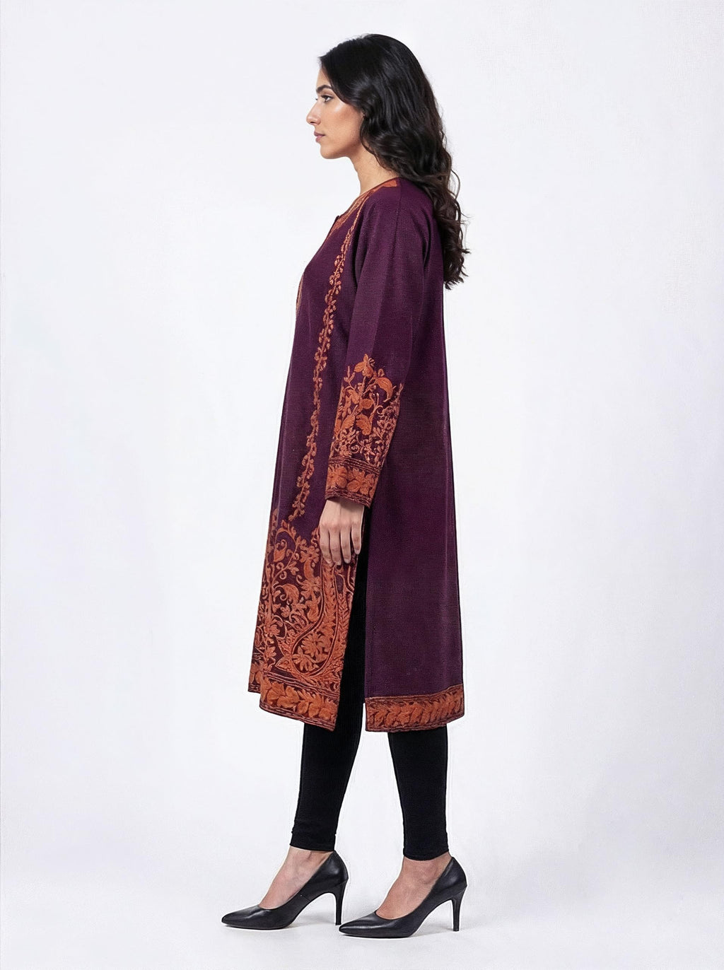 PASHMINA PARADISE Kashmiri Woolen Phiran | Traditional Kashmiri Motifs | Paisleys, Floral Vines & Ornamental Borders | Phiran for Women-Free Size | Deep Maroon (Deep Mroon)