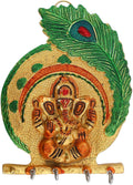 Prince Home Decor & Gifts Metal Key Holder Krishna Flute Design with More pankhi Hanging for Home Décor(27x5 x 15 cm) (Ganesh Leaf)