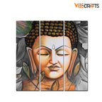 VIBECRAFTS Buddha Meditating 3 Pieces Canvas Wall Painting Fitted With Wooden Frame For Home | Office | Living Room | Gifts (PTVC3Pcs1_9598)