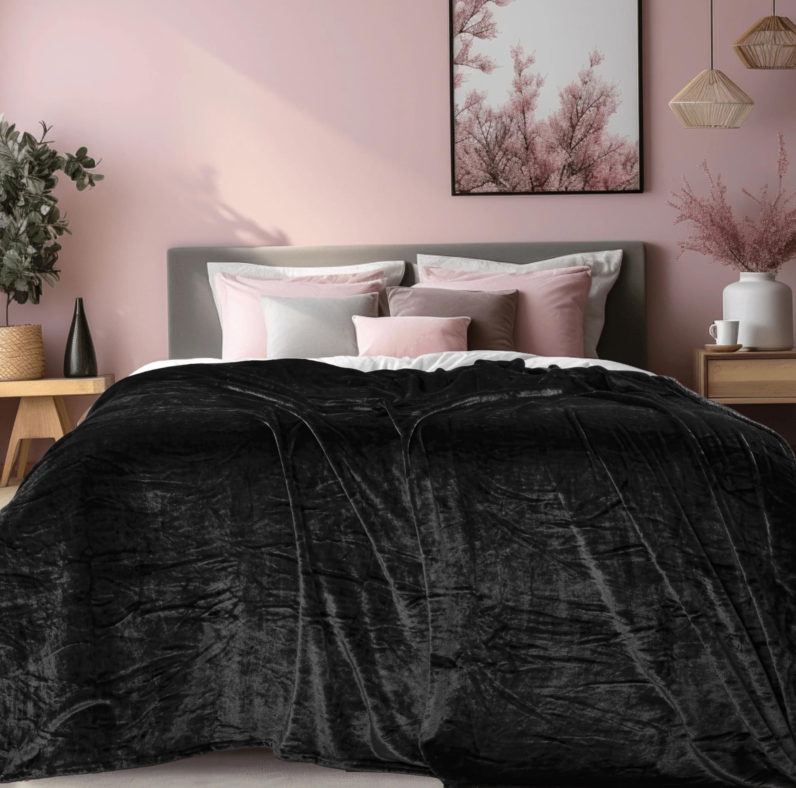 Abrazo AC Blanket | 300 GSM Lightweight Super Soft Cozy for Bed, Sofa, Couch, Travel & AC Room | Double Bed 220×240 cm | Solid Color | Breathable All-Season Comfort (Midnight Black) Kafalo