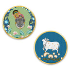Artvibes Krishna Round Shape MDF Wooden Wall Decor Items | Spiritual Decor Items | Religious Wall Art | Wall Poster | Artwork| Stylish Modern Decor Item | Gift Items (WH_8811N), Set of 2