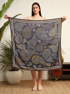 Ravaiyaa - Attitude is everything Women's Crepe Silk Digital Print Large Square Scarf Breathable Lightweight Neckerchief Printed Headscarf 40 x 40 Inch (Black Paisley)