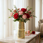 BEHOMA Arrow Engrave Metal Cylindrical Vase for, Golden - 1Pc