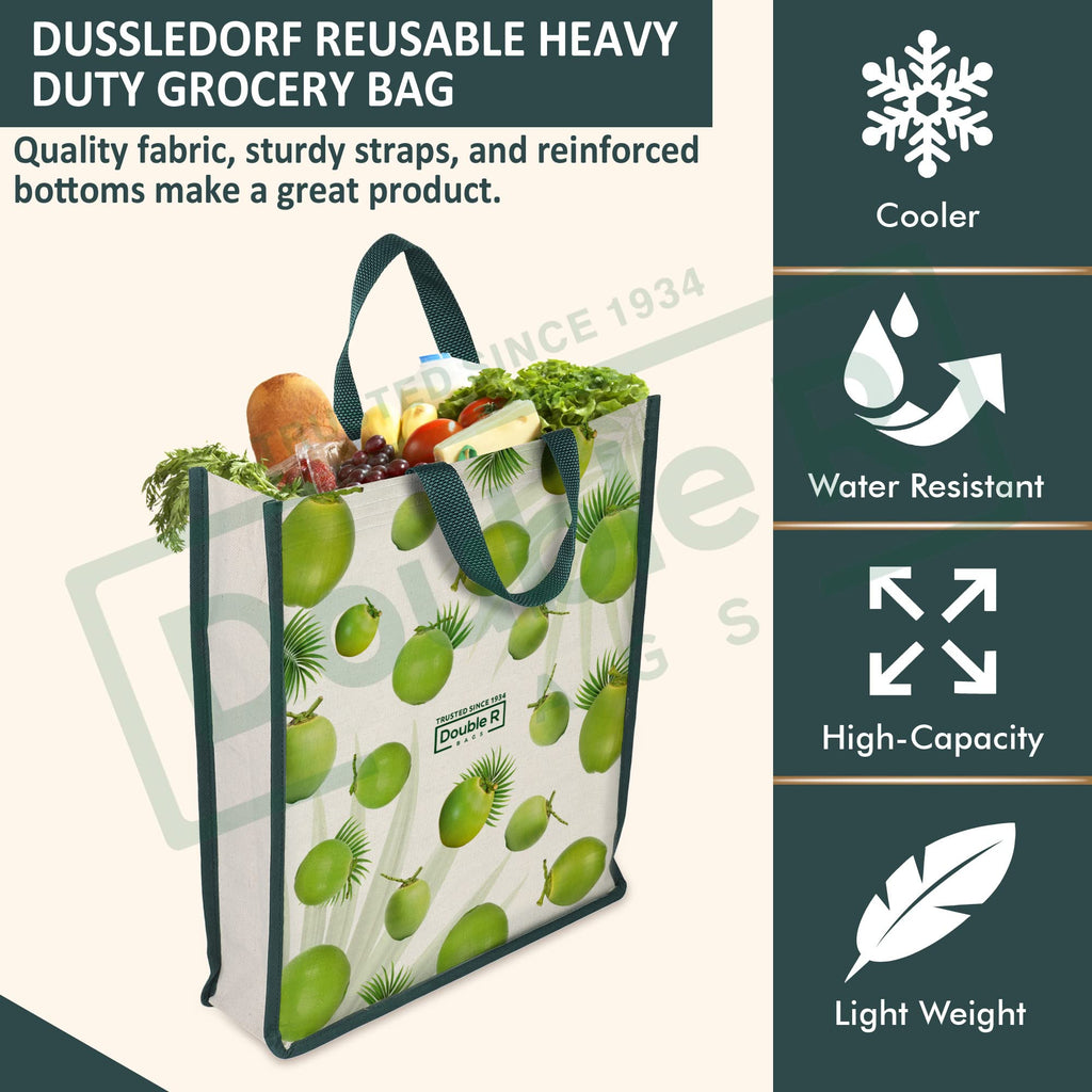 DOUBLE R BAGS Unisex Big Eco Cotton Canvas Shopping Bag for Grocery, Milk, Fruits & Vegetables | Reusable Jhola Tote with Reinforced Handles | Cherry Print, 34x9.5x39.5 cm, 1 Compartment (Pack of 4)