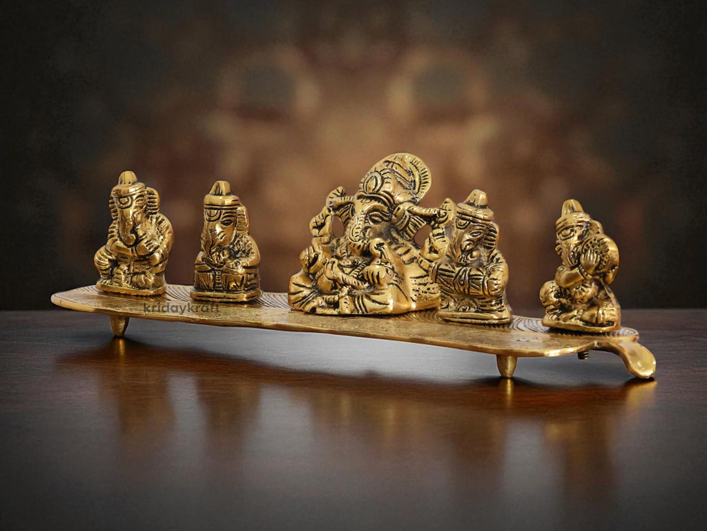 KridayKraft White Metal Gold Plated Ganesha on Leaf with Musical Instrument Metal Statue for Pooja,Home & Office Décor Ganesha Murti Idol,Showpiece Figurines,Religious Idol Decorative Gift Article...