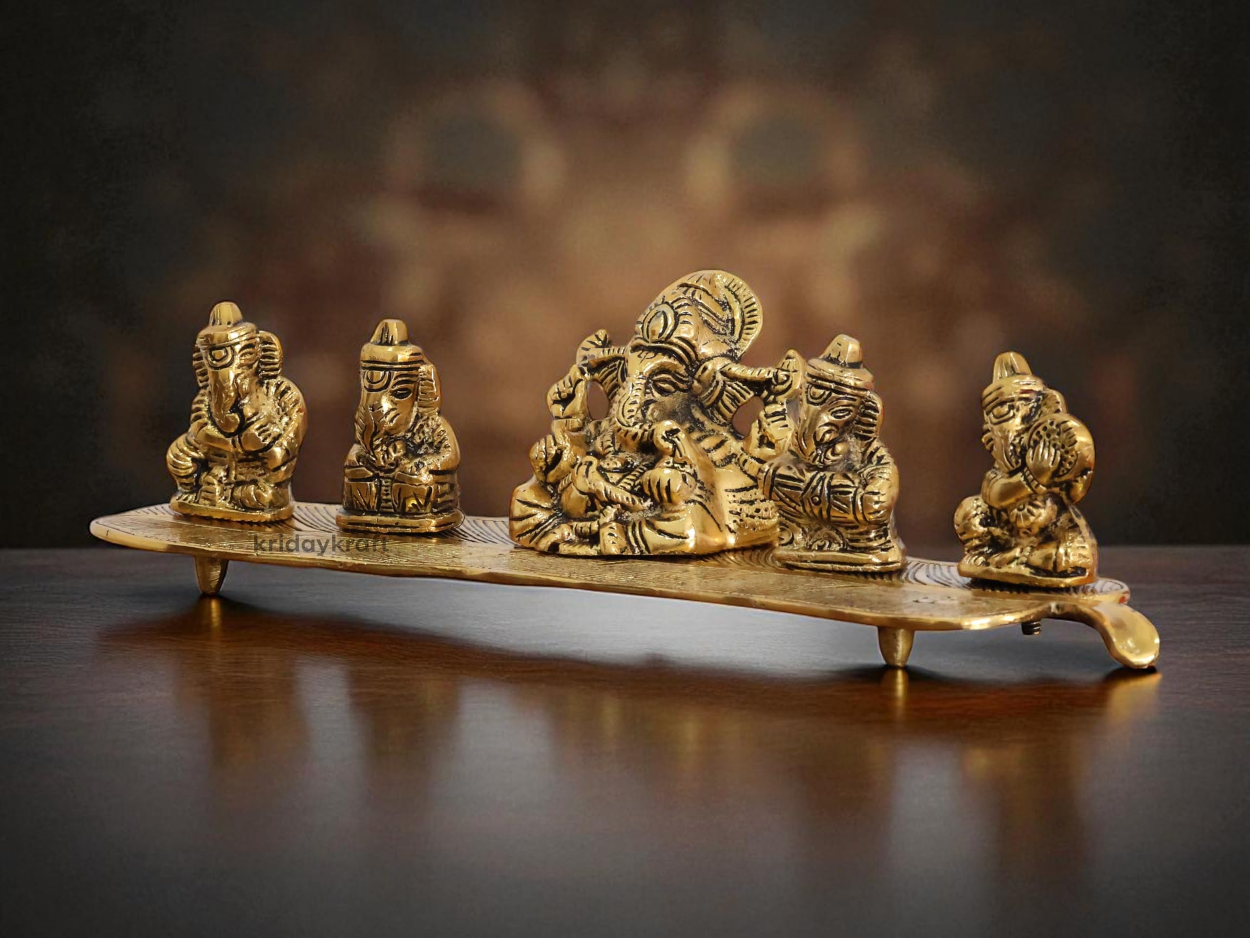 KridayKraft White Metal Gold Plated Ganesha on Leaf with Musical Instrument Metal Statue for Pooja,Home & Office Décor Ganesha Murti Idol,Showpiece Figurines,Religious Idol Decorative Gift Article...
