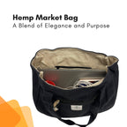 TruHemp Hemp Shopping Tote Bag with Dual Zippered Compartments | Spacious Eco Market Bag with Cotton Lining | 10L Capacity, Black, Medium