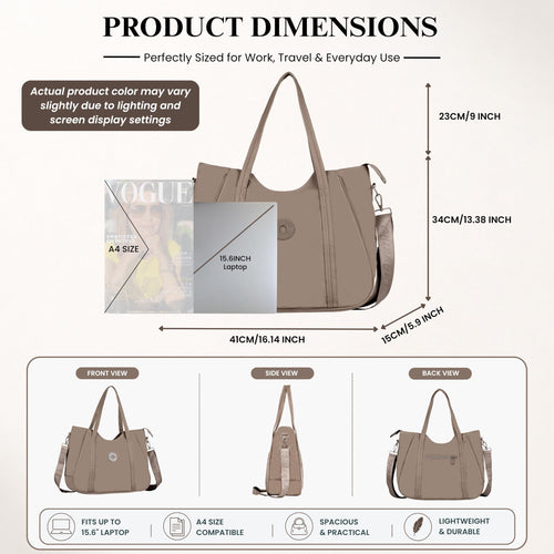 12o12 Women's Large Tote Bag for Office, Travel, Shopping, Daily Use | Shoulder Handbag, Gift for Girls, Stylish Ladies Purse | Fits Upto 15.6 Laptop, A4 Files etc. (Taupe)