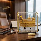 Golden Temple Replica Model with Acrylic Display Case, Inbuilt Mool Mantar Speaker, Gold & Silver Finish Decorative Showpiece for Home, Office & Religious Gift, 7 x 9 x 5 Inches