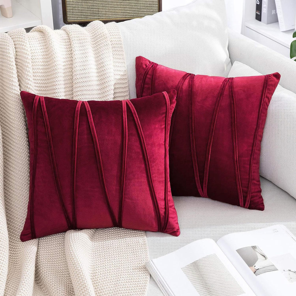 Khooti Velvet Striped Cushion Cover Pack of 1-22 x 22 / 56 x 56 cm | Red | Soft Pillow Covers Cushion Case for Sofa Bedroom Livingroom Chair Car, Cushion Cover with Zig Zag Pattern