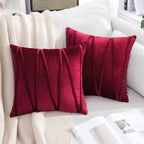 Khooti Velvet Striped Cushion Cover Pack of 1-22 x 22 / 56 x 56 cm | Red | Soft Pillow Covers Cushion Case for Sofa Bedroom Livingroom Chair Car, Cushion Cover with Zig Zag Pattern