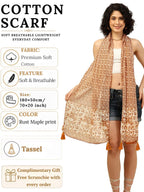 KE KANHA EXPORTS Scarf for Women Premium Cotton Boho | Dual Tone Border Print Stole with Tassels | Lightweight Summer Beach Wrap 180 x 50 cm (Rust Maple Print)