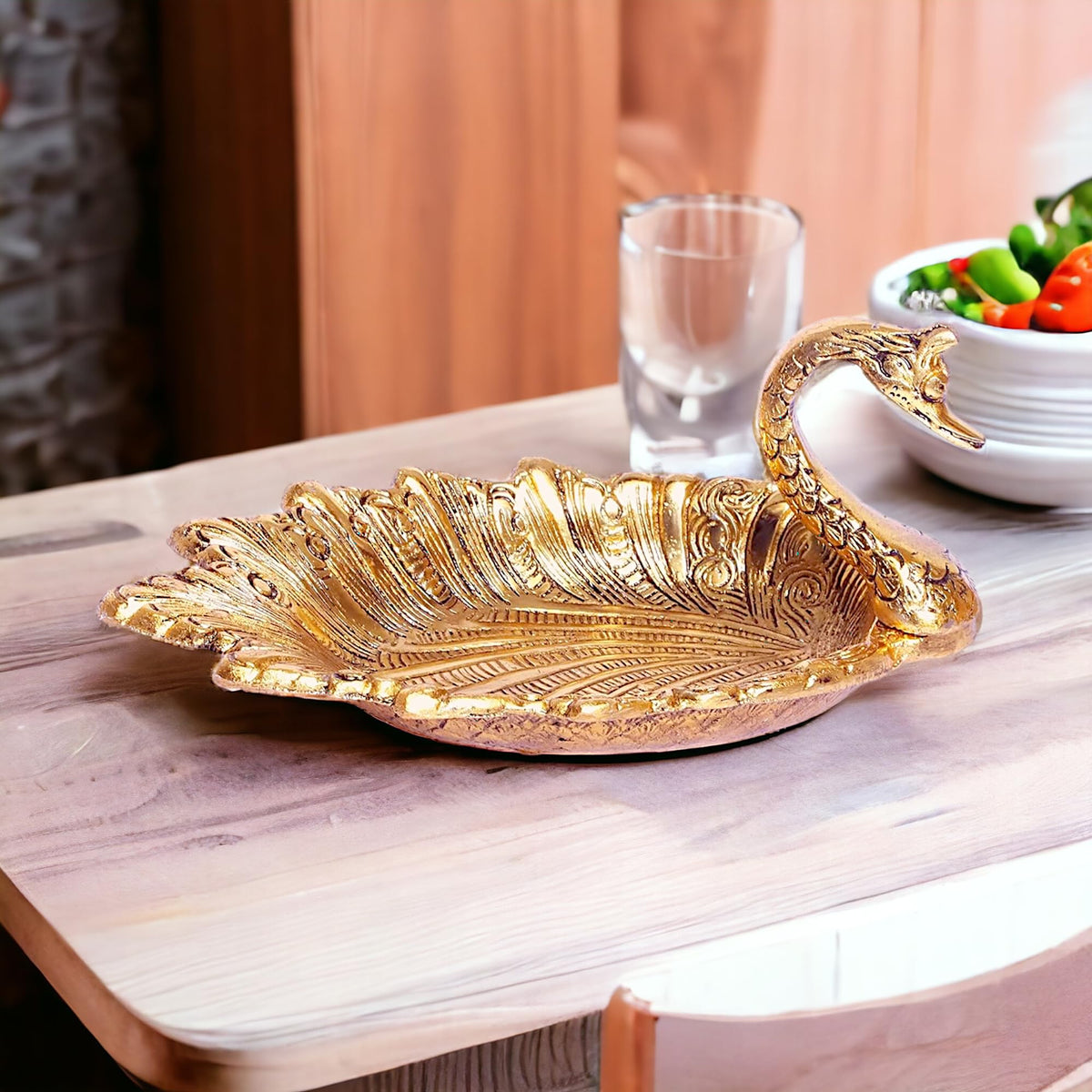 RCI Handicrafts Prince Home Decor & Gifts Metal Solid Tray Bowl (19 X 9 X 10 Cm, Gold), 1 Liter