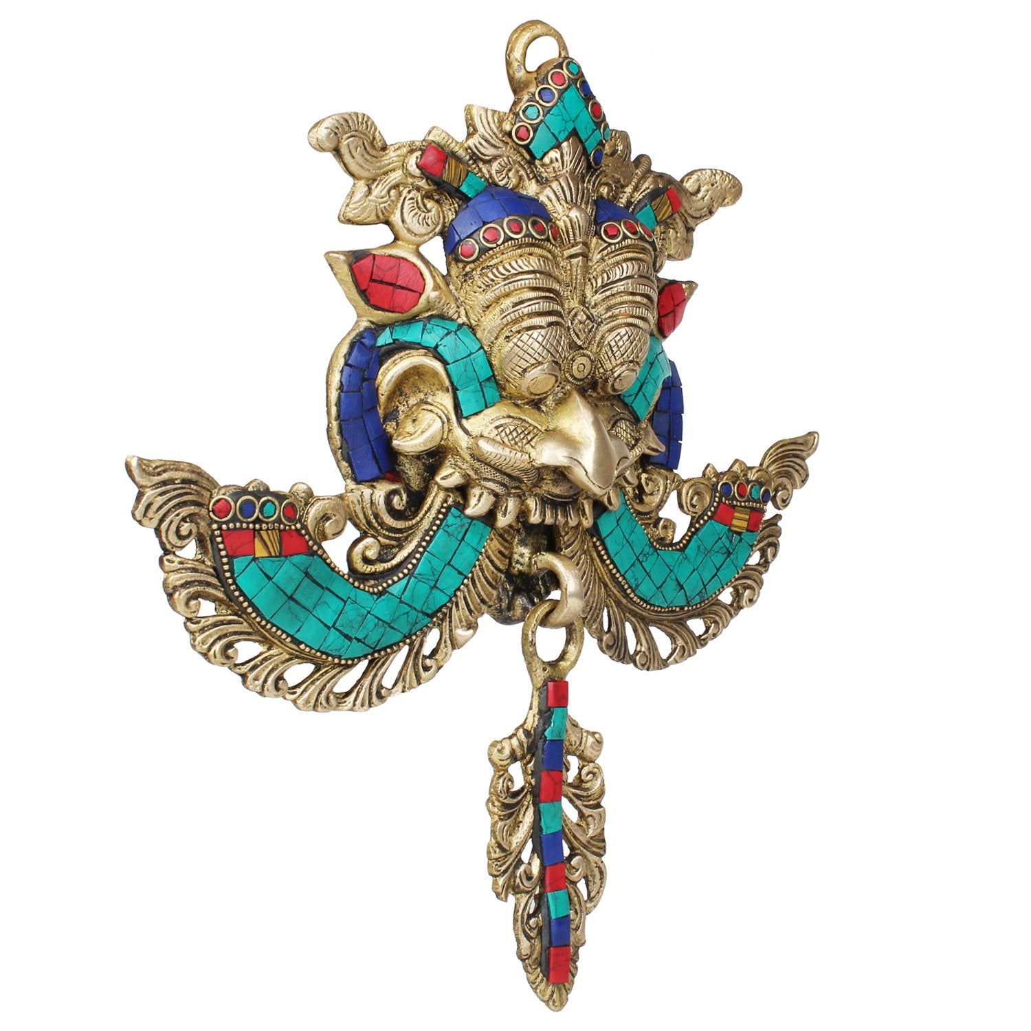SVARUP Brass Yali Face Kirtimukha Nazar Battu Wall Hanging Mask Evil Eye Protector Door Knocker Home Entrance 11 Inch Multicolor