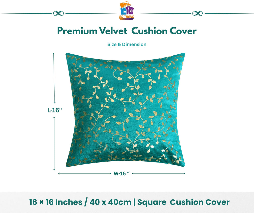 RD TREND Velvet Cushion Covers, 40 x 40 cm/16 x 16 inches, Pack of 5,250 TC, Side Zipper (Sea Green)