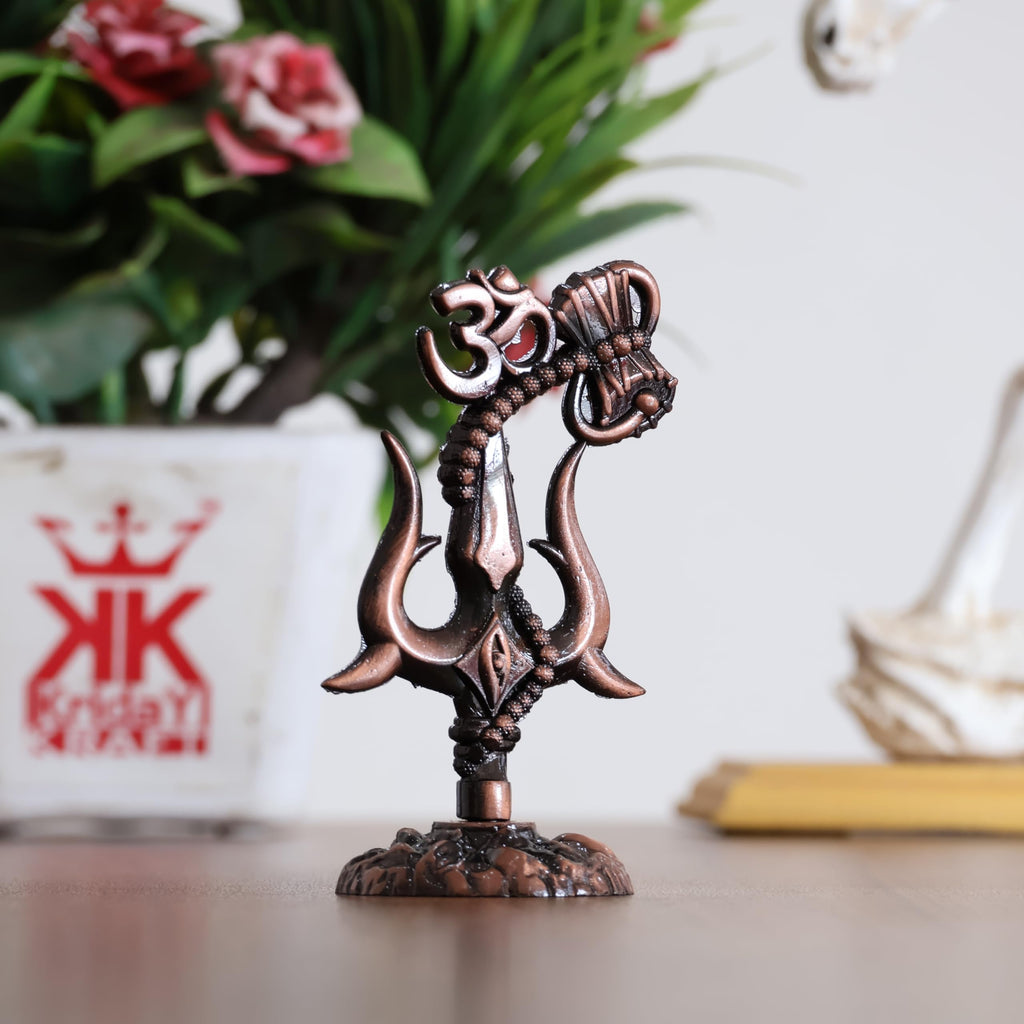 KridayKraft Metal Shivshakti Om Trishul Damru Rudaksha Mala Idol Symbol Statue. (Copper Antique Finish)