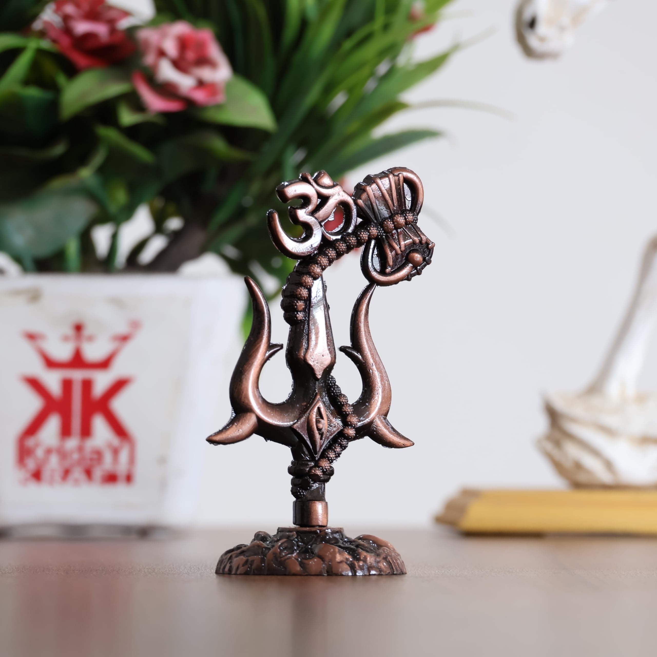 KridayKraft Metal Shivshakti Om Trishul Damru Rudaksha Mala Idol Symbol Statue. (Copper Antique Finish)