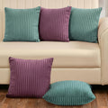 Yellow Weaves Pencil-Stripe Fur Cushion Covers | Soft Polyester | Decorative Sofa & Throw Pillow Covers | 16x16 Inches, Pack of 5 (Purple & Sea Green)