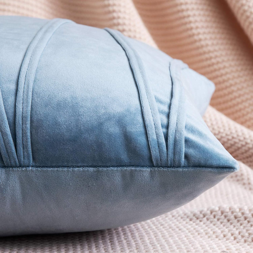 Khooti Velvet Striped Cushion Cover Pack of 1-26X26/66X66 Cm | Ice Blue | Soft Pillow Covers Cushion Case for Sofa Bedroom Living Room Chair Car, Cushion Cover with Zig Zag Pattern