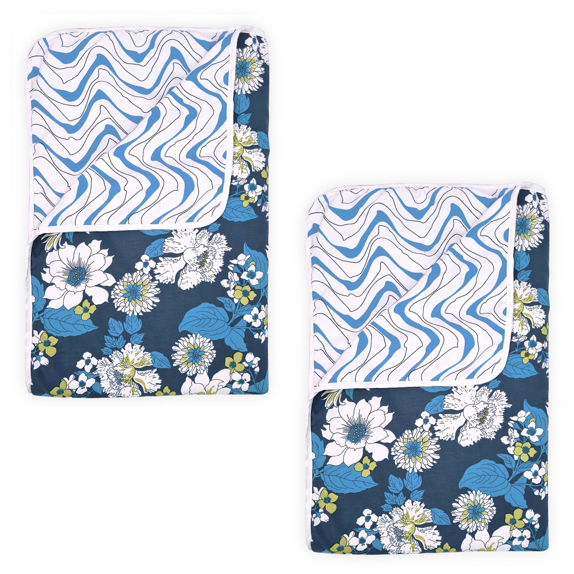 Divine Casa Microfiber All-Weather 120 GSM Printed Lightweight Reversible Single Bed AC Dohar Blanket Set of 2 - Blue and Bright White| TC - 120 Kafalo