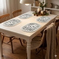 Yelona White Oval Leather Placemat | Waterproof, Heat Resistant | Easy Clean Dining Table Mat Faux Leather Vintage Floral Print (Dense Forest, Pack of 4) Kafalo