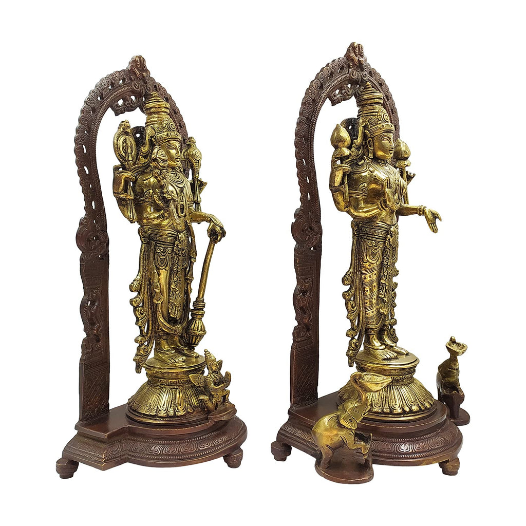 ARTVARKO Brass Lord Bhagwan Vishnu Narayan Lakshmi Statue Idol Murti Holding Gada Conch Shankh Chakra with Garuda for Home Decor Mandir Pooja Laxmi Ji Blessing Height 16 Inches
