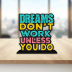 Artvibes Wooden Idols and Figurine Dream Don't Work Unless You Do Motivational Quotes Table Decor for Office Desk Showpiece | Home Decoration Item| Living Room | Modern Gifting Items (Sp_1142)