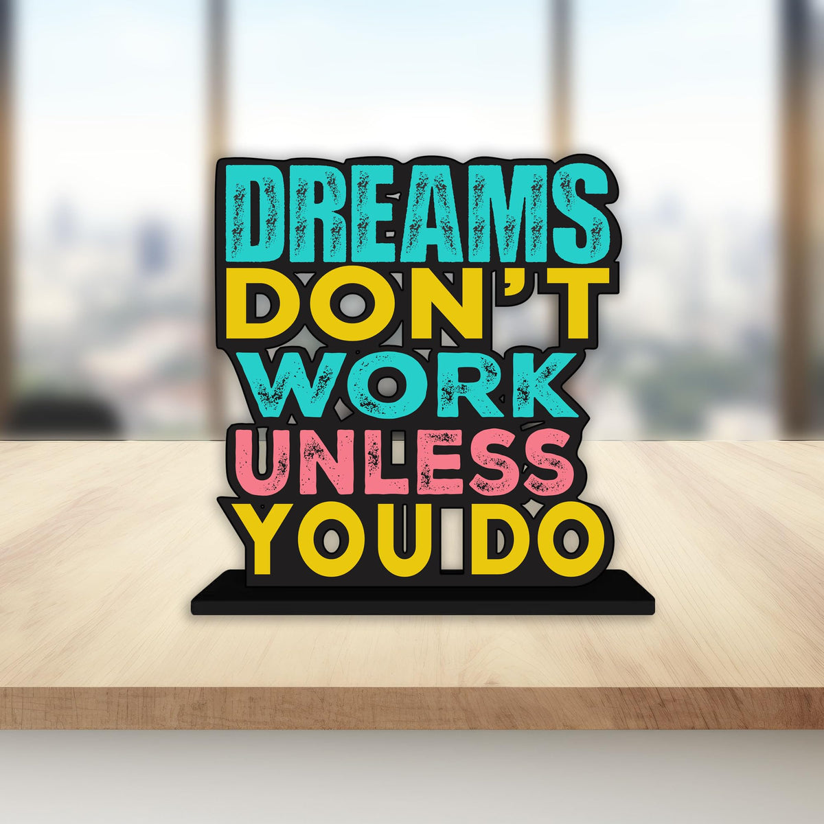 Artvibes Wooden Idols and Figurine Dream Don't Work Unless You Do Motivational Quotes Table Decor for Office Desk Showpiece | Home Decoration Item| Living Room | Modern Gifting Items (Sp_1142)