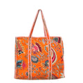 Cotton Quilted Tote Bag for Women, Jungle Print Handbag, Reusable Shoulder Bag with Dual Handles, Lightweight Travel Shopping Tote, Large Capacity Everyday Carry Bag - (Orange flower bag, 15×15 In)