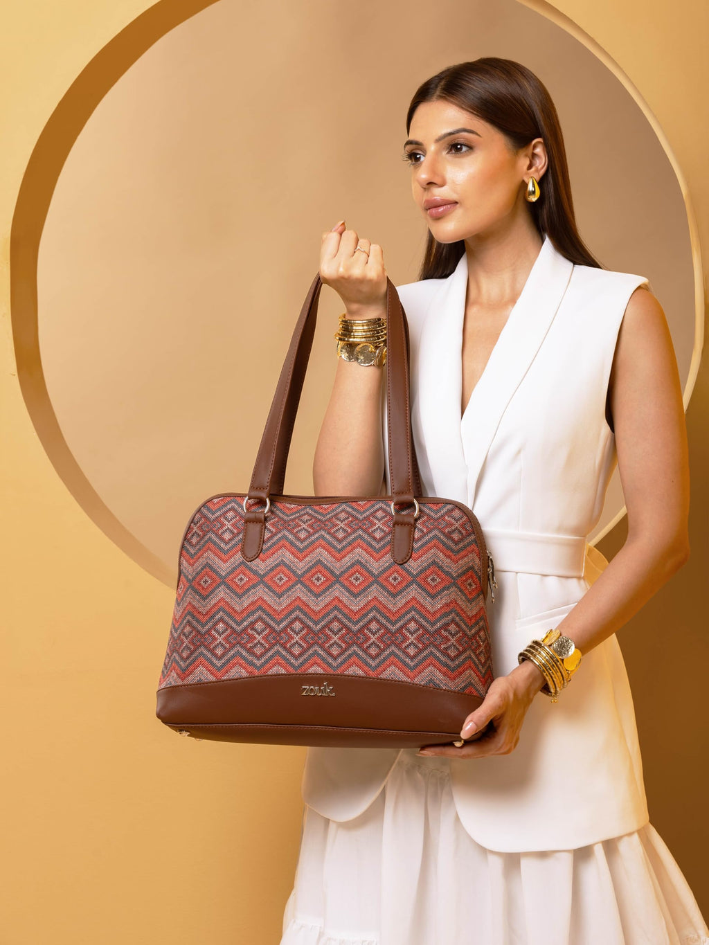 ZOUK Carry-All Work Bag | Stylish Handbag for Women Office Use | 13-Inch Laptop Compartment | Water-Resistant | Tote Bag for Office, College & Travel | Gwalior Weaves
