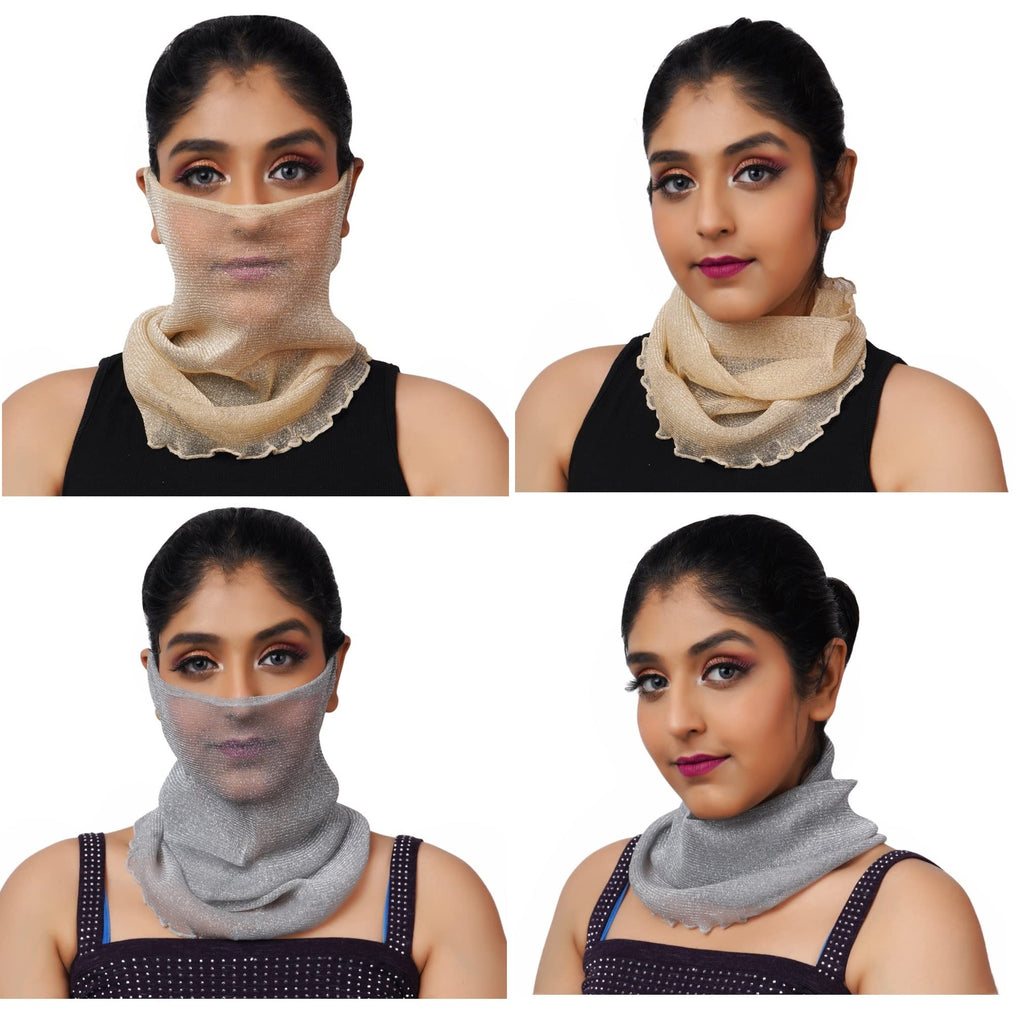 KETKAR Women's Spring Summer Face Scarf Bandana Net Mask Soft Cashmere Neck Scarves_Free Size(Pack Of 02,Grey And Beige)